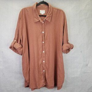 American Eagle Oversize Camp Shirt Women XXL Button Up Linen Cappuccino Roll-Tab